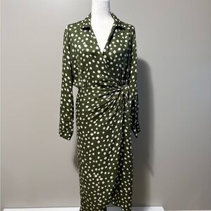Velvet by Graham & Spencer Tie Front Wrap Polka Dot Long Sleeve Dress